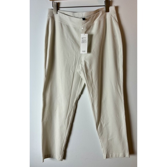 Eileen Fisher Washable Stretch Crepe Slim Fit Ankle Length Pants Bone PLarge New